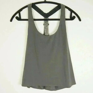 Rag & Bone New York Leather Trim Grey High Low Sleeveless Tank Top